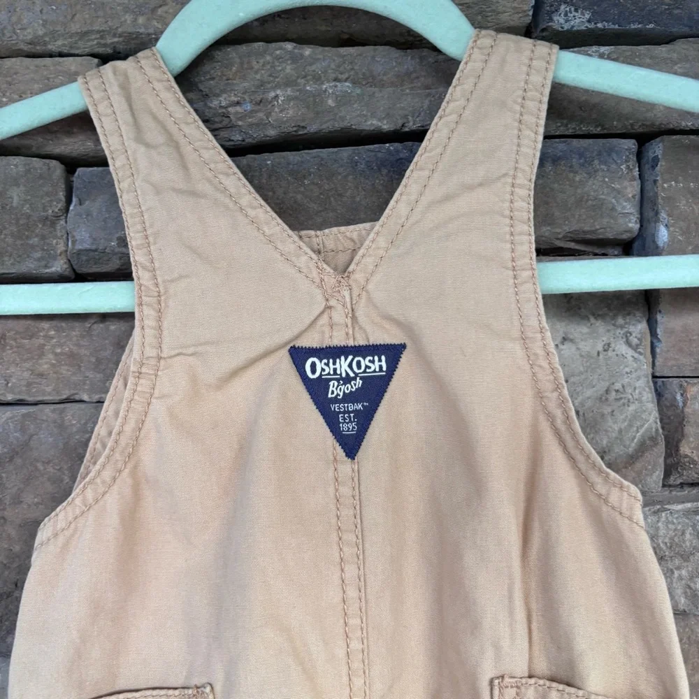 OshKosh Overalls Tan‎ Adjustable Straps Plaid Accents Baby Clothes